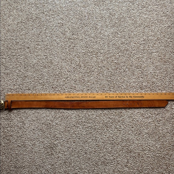 VTG 60’s 70’s Brown Leather Belt Wavy Sunrise Brass Belt Buckle Hippie Boho 32 - Picture 11 of 15